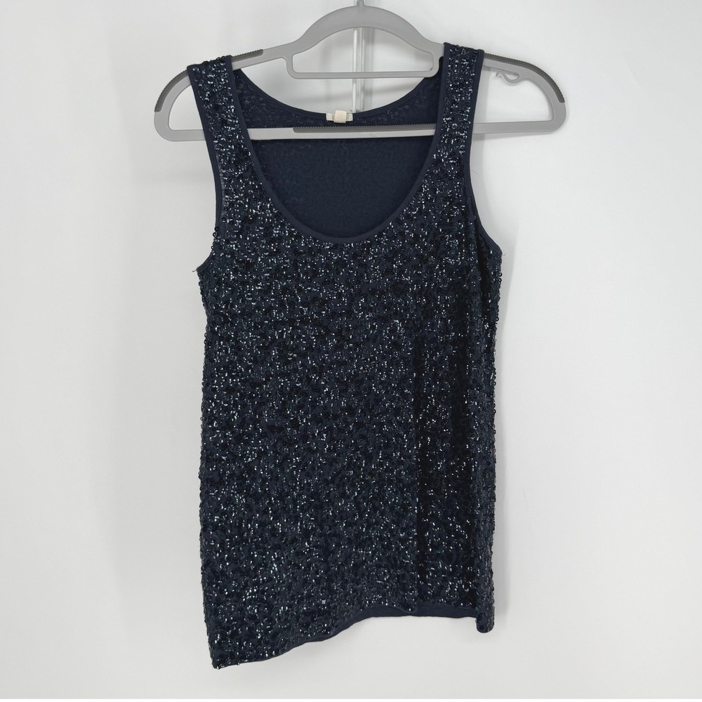 J.Crew Sequin Tank Womens XS Navy Blue Sleeveless Scoop Neck Sparkly Night Out